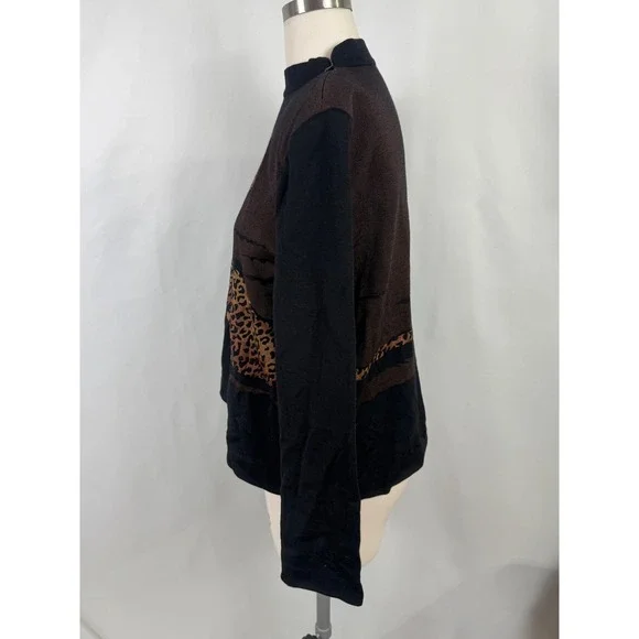 Vintage Marie Grey Large Cheetah Shoulder Pad Sweater Bold Print Max Statement - Picture 3 of 9